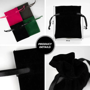 Velvet Rose Drawstring Pouch – Black – 4" × 5" (10 × 13 cm) - Pamusan.com