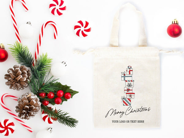 Christmas Gift Bags with Short Handles –  6" x 8" (15 cm x 20 cm) Personalized Cotton & Muslin Bags — print detail | Pamusan