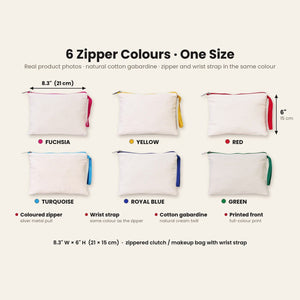 Wristlet Pouch Bulk – Christmas & New Year 2027 Makeup Bags in 6 Zipper Colors, 9 Designs, 8.3" × 6" (21 × 15 cm) – Cotton Gabardine - Pamusan.com