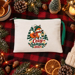 Wristlet Pouch Bulk – Christmas & New Year 2027 Makeup Bags in 6 Zipper Colors, 9 Designs, 8.3" × 6" (21 × 15 cm) – Cotton Gabardine - Pamusan.com